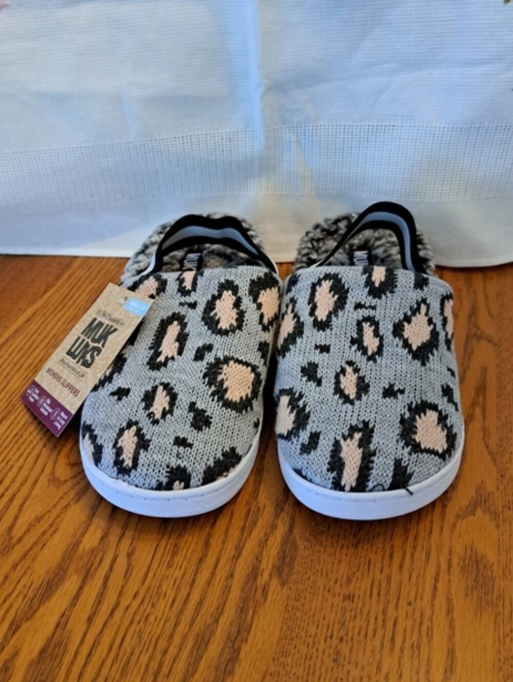 MUK LUKS Women's Leopard Knit Slingback Slide Slippers NWT Size 6